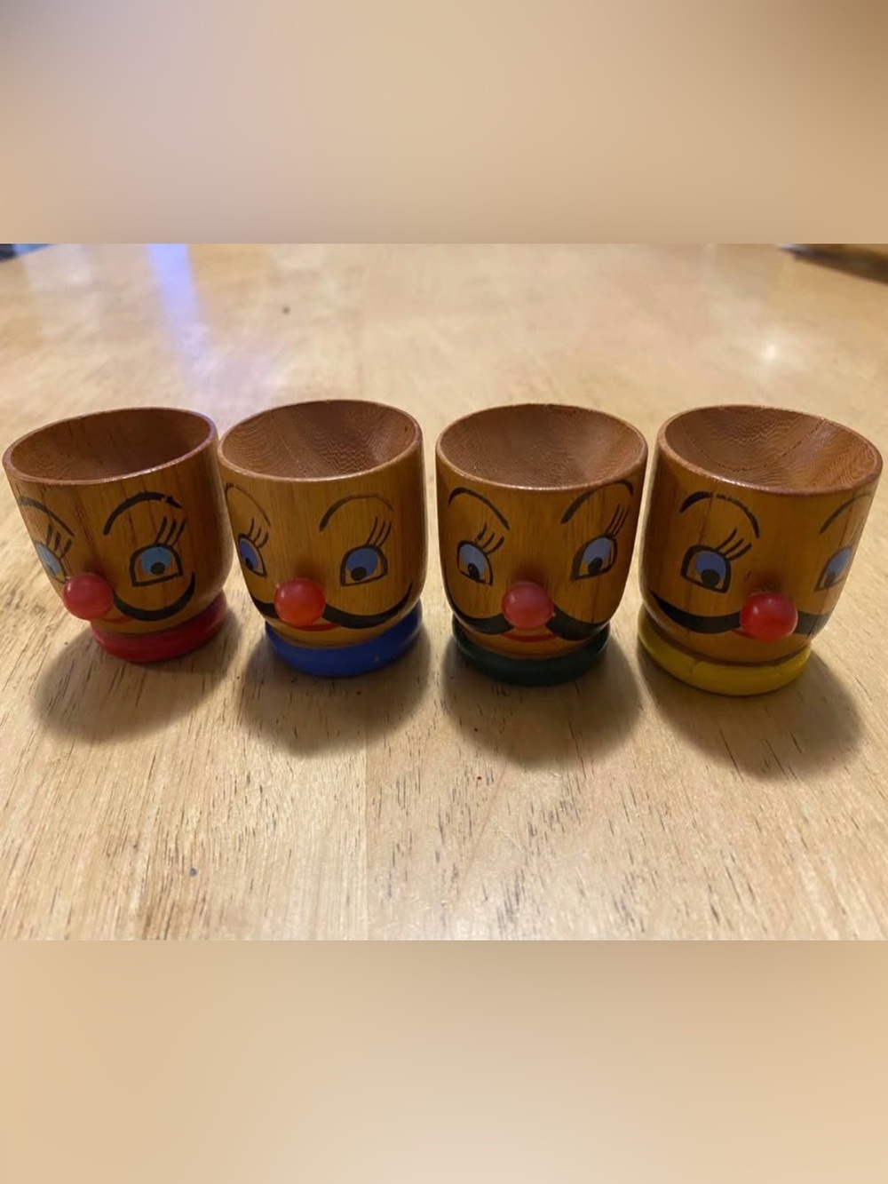 Vintage Wooden Novelty Egg Cups - Set of 4 (Made in Japan)